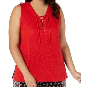 (NWT) INC International Concepts Red Linen Blend Lace-Up Tank Top Plus Size 2X